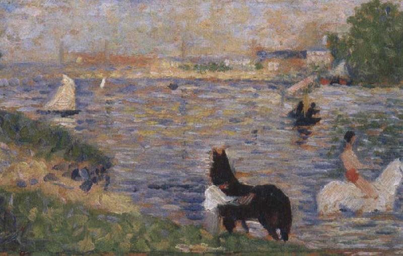 Georges Seurat Horses in the Seine oil painting image